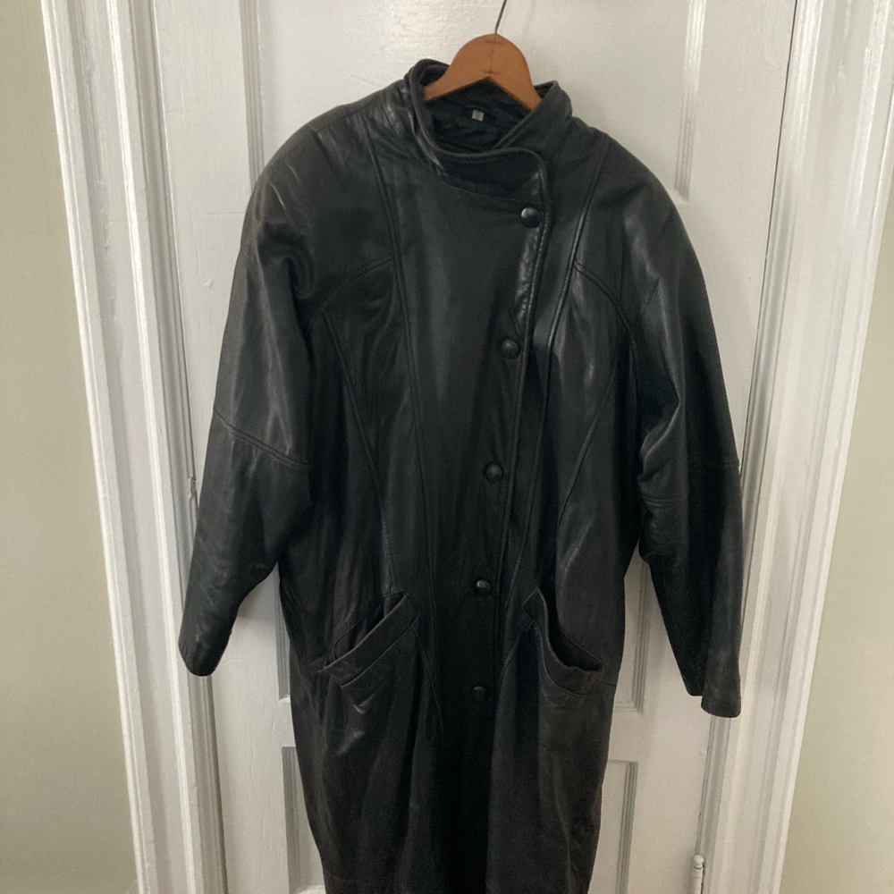 Black Leather midi coat in size xxl